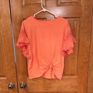 LOFT Coral Lace Sleeve Blouse